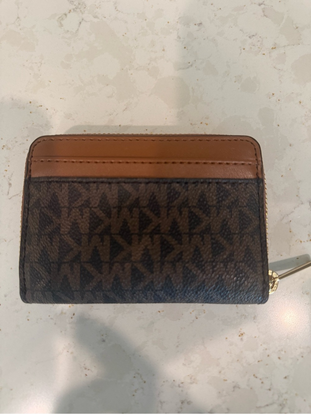 Michael Kors Brown and Tan MK Logo Zip Card Holder - Picture 2 of 3
